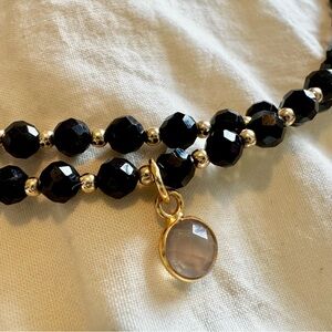 Double Stand Gold Filled & Semi Precious Black Spinel Necklace